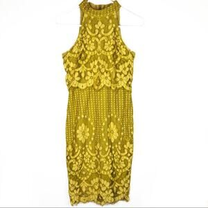 Missguided Yellow Lace Floral High Neck Dress.